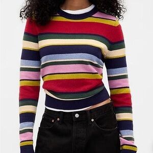 Gap CashSoft Crewneck Sweater Multi Stripe Sz M Petite